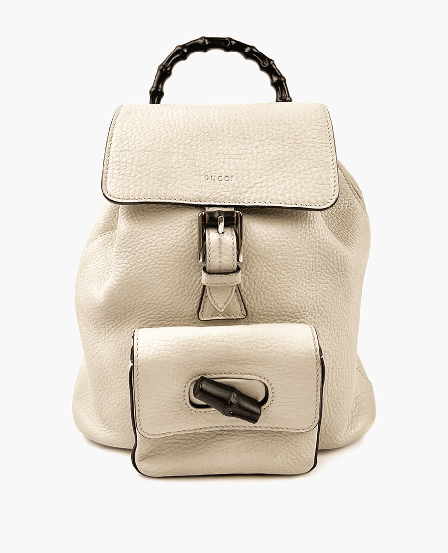 Gucci Bamboo Leather Drawstring Backpack White Cream – Luxury Helsinki