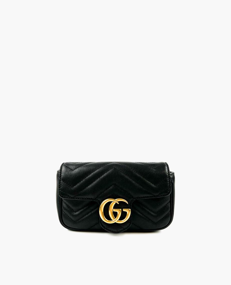 Gucci Black GG Marmont Matelassé Leather Super Mini Bag – Luxury