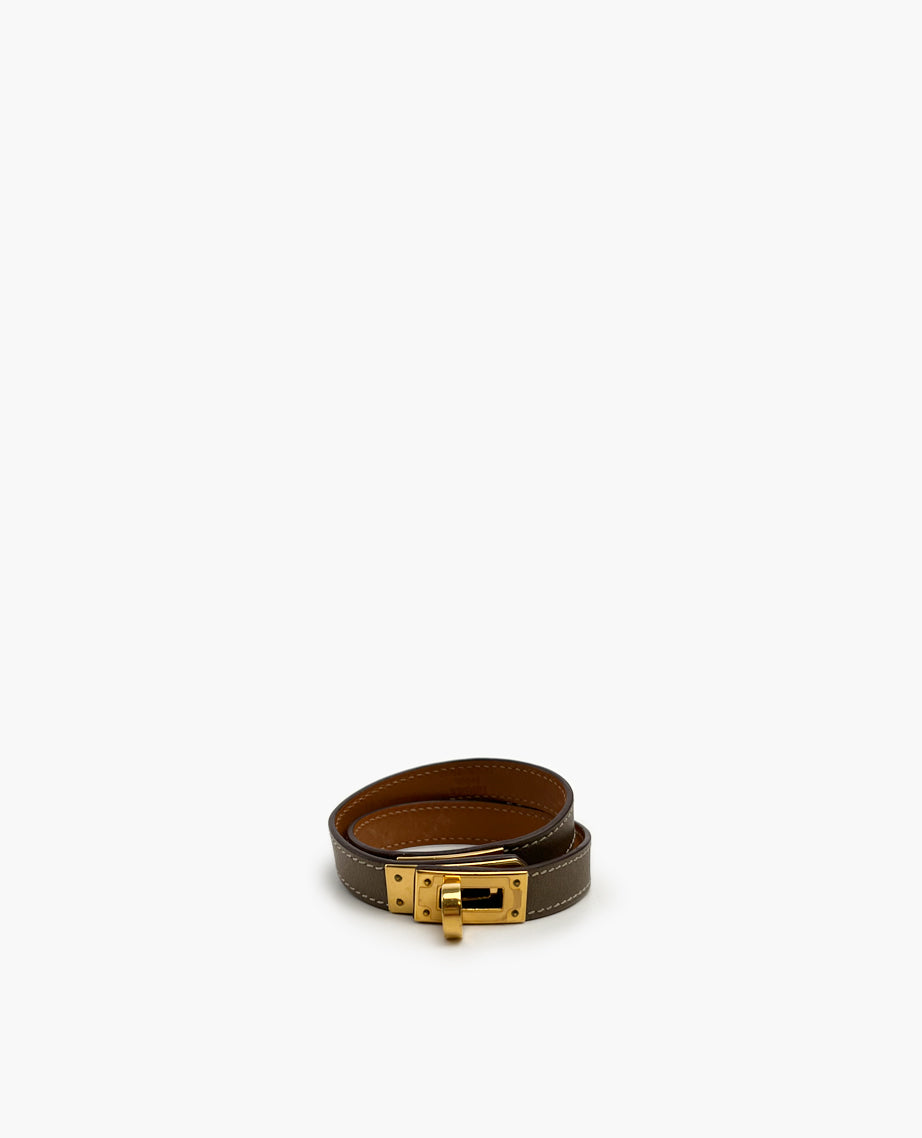 Hermès Kelly Double Tour Leather Bracelet Etoupe GHW – Luxury Helsinki