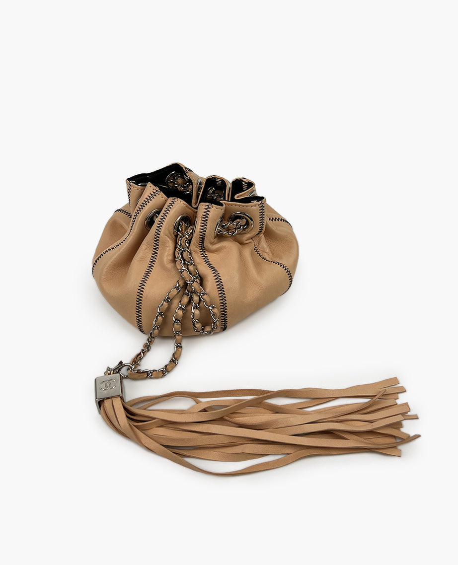 Chanel Reversible Mini Sac Cordon Satin & Lambskin Light Peach