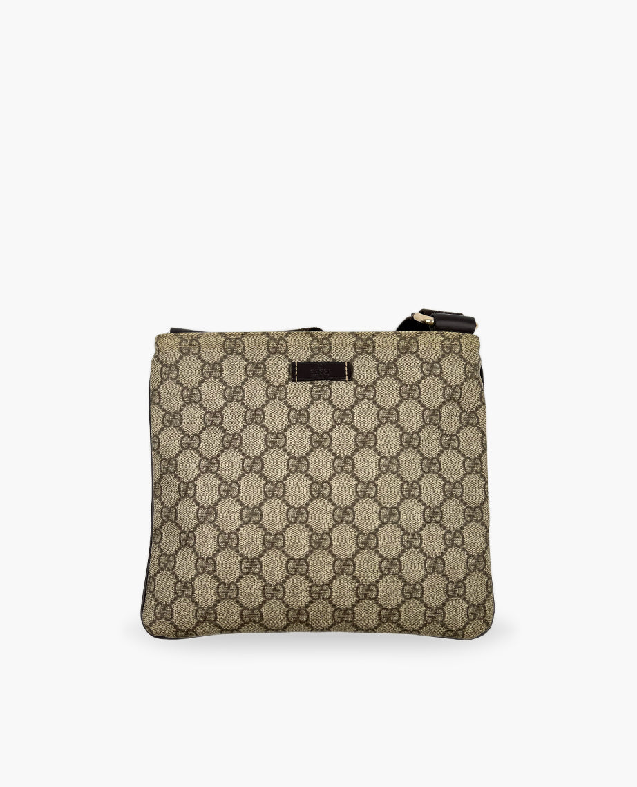 Gucci GG Supreme Monogram Small Flat Messenger Bag Dark Brown