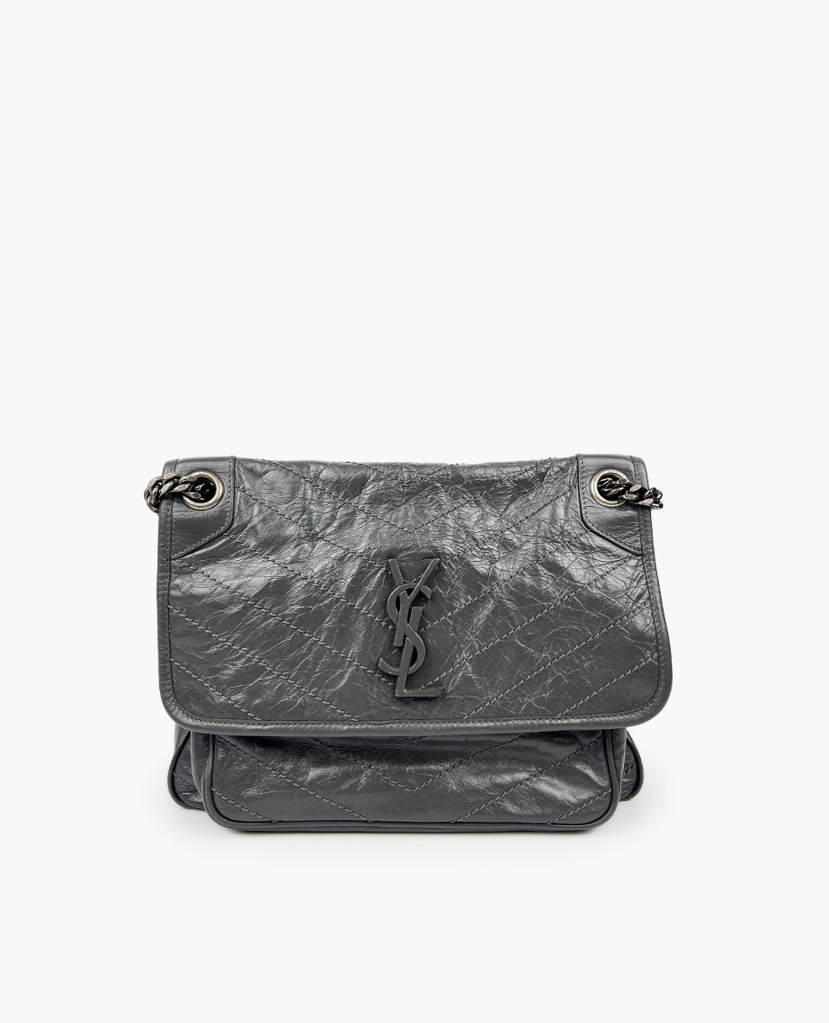 Saint Laurent Niki Medium Vintage Leather Shoulder Bag In Gray Luxury Helsinki