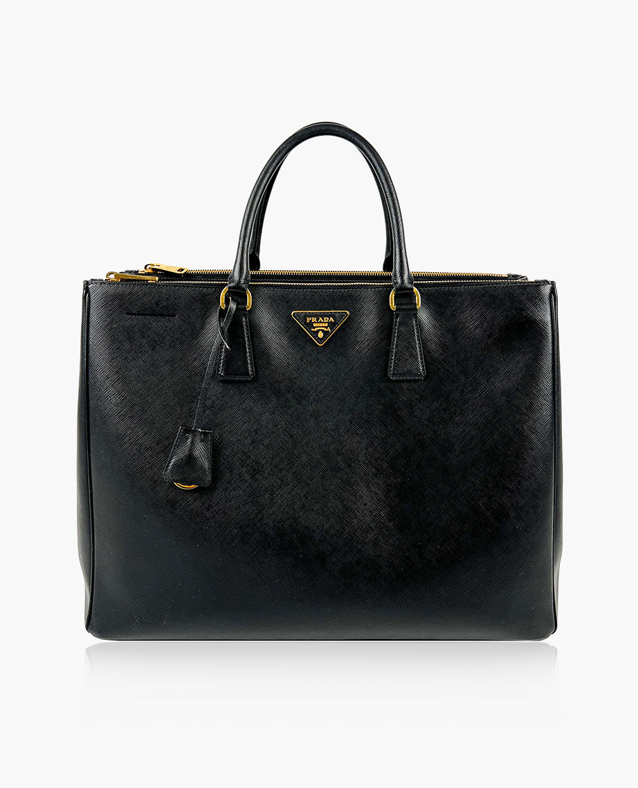 Prada Saffiano Double Zip Executive Black Tote Bag Luxury Helsinki