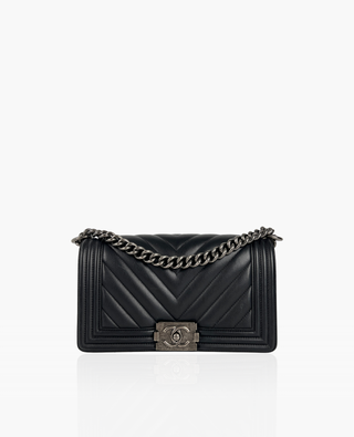 Chanel Boy Old Medium Chevron Lambskin Black RHW
