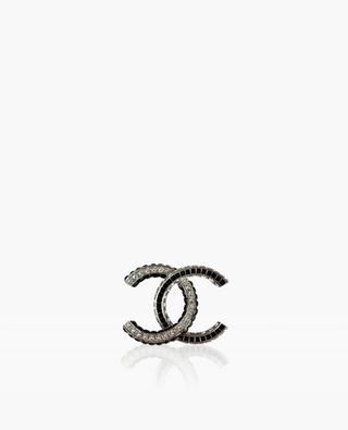 Chanel CC Brooch Black Stones SHW