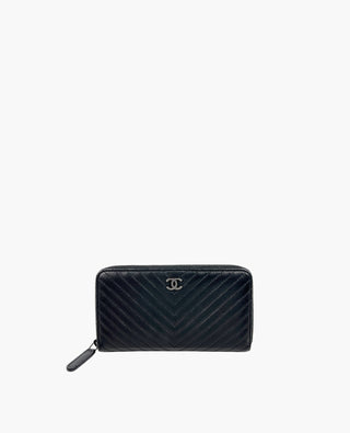 Chanel Wallet Chevron Black Lambskin BHW