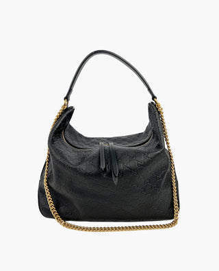 Gucci Hobo Chain Bag Black Leather