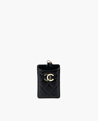 Chanel CC Lanyard ID Card Holder Lambskin Black CHW