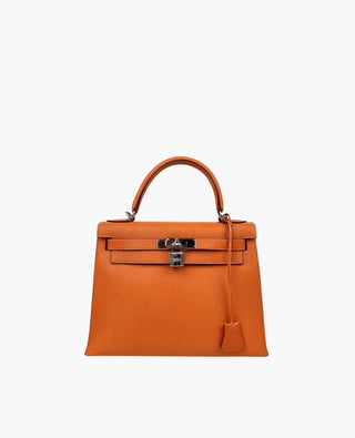 Hermès Kelly 28 Orange Sellier PHW Chèvre Mysore