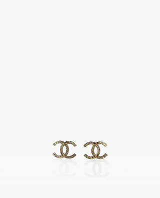 Chanel CC Gold Rhinestone Twist Earrings