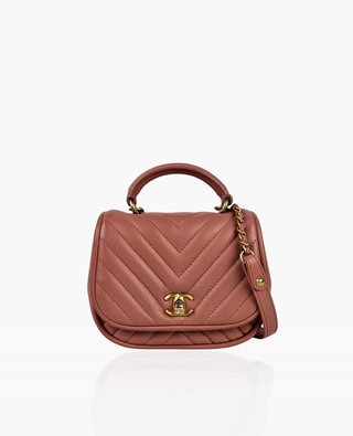 Chanel Reversed Chevron Round Flap Bag Antique Pink BGHW