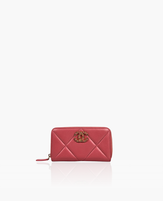 Chanel 19 Zip Around Wallet Lambskin Pink GHW