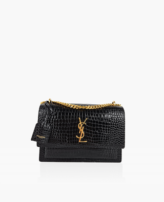 Saint Laurent Sunset Medium Croco Embossed Black GHW