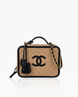 Chanel CC Filigree Vanity Case Medium Caviar Beige