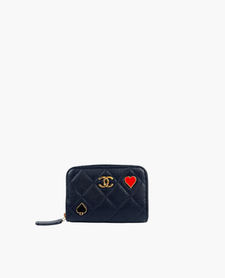 Chanel Enamel Coco Casino Navy Blue Caviar Wallet