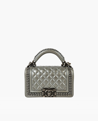 Chanel Boy Small Aged Calfskin Metallic Grey Top Handle RHW