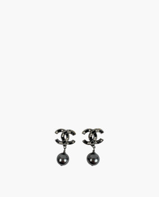 Chanel CC Black Pearl Earrings