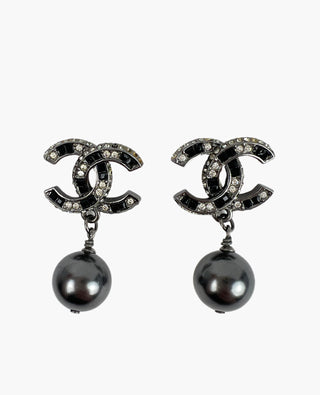 Chanel CC Black Pearl Earrings