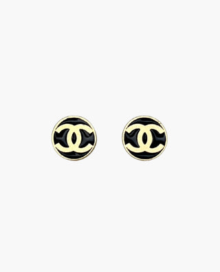 Chanel CC Stud Earrings Black Champagne