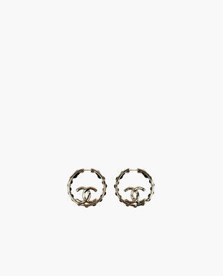 Chanel CC Round Leather Chain Earrings SHW