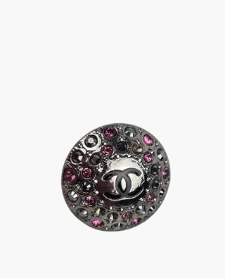 Chanel Earrings Coco Mark Mini Rhinestone Silver Round