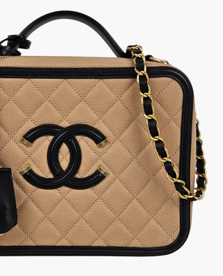 Chanel CC Filigree Vanity Case Medium Caviar Beige