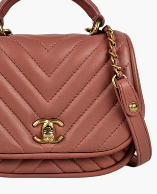 Chanel Reversed Chevron Round Flap Bag Antique Pink BGHW