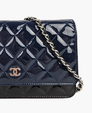 Chanel WOC Timeless Patent Two Tone Blue Black SHW