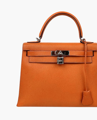 Hermès Kelly 28 Orange Sellier PHW Chèvre Mysore