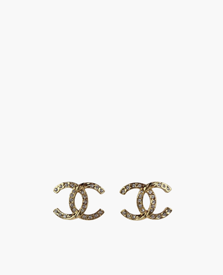 Chanel CC Gold Rhinestone Twist Earrings