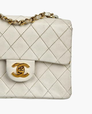 Chanel Mini Square Vintage Lambskin White GHW 24k