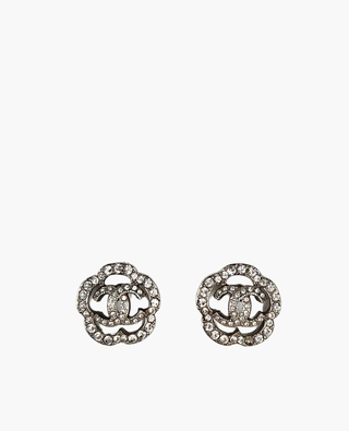 Chanel CC Earrings Camellia Stones SHW