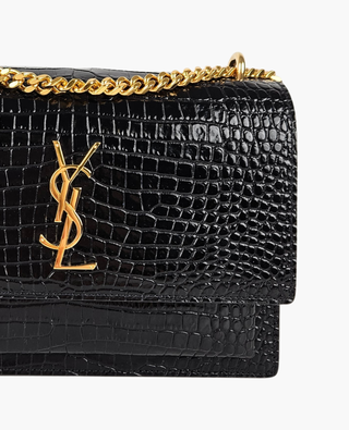 Saint Laurent Sunset Medium Croco Embossed Black GHW