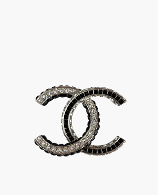 Chanel CC Brooch Black Stones SHW