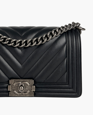 Chanel Boy Old Medium Chevron Lambskin Black RHW