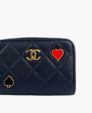 Chanel Enamel Coco Casino Navy Blue Caviar Wallet