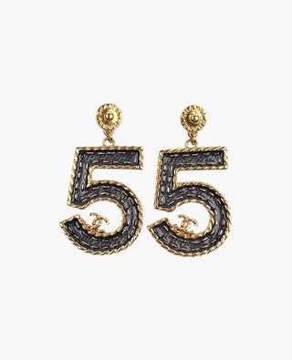 Chanel 5 Metal Denim Earrings GHW