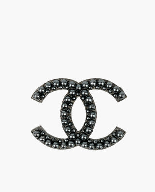 Chanel CC Black Pearl Brooch RHW