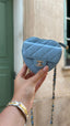 Chanel 22S Heart Mini Belt Bag in Light Blue Lambskin LGHW