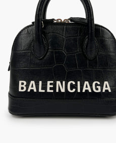 Balenciaga Black Croc Embossed Ville XXS Top Handle Bag