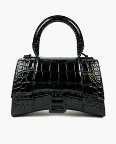 Balenciaga Hourglass XS Handbag Black Shiny Crocodile Embossed Calfskin