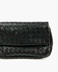 Bottega Veneta Intrecciato Leather Flap Chain Black Crossbody Bag
