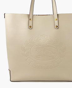 Burberry Embossed Crest Leather Ivory Tote