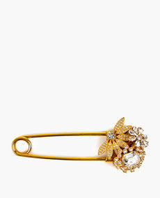 Burberry Crystal Embellished Gold Pin Brooch