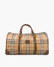 Burberry Vintage Duffle Bag Horseferry Check Canvas Large Brown