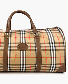 Burberry Vintage Duffle Bag Horseferry Check Canvas Large Brown