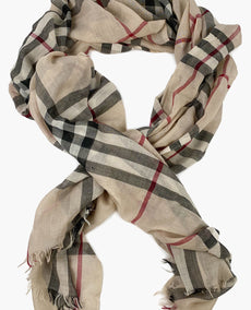 Burberry Frayed Checked Scarf