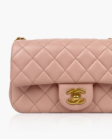 Chanel 23S Sweet Camellia Mini suorakulmainen vaaleanpunainen lampaannahka GBHW