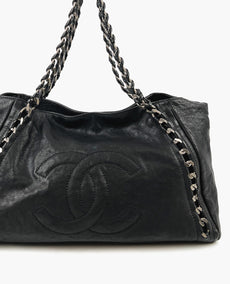 Chanel Black Calfskin Chain Tote Bag SHW