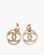 Chanel Crystal High Society CC Hoop Drop Pierced Earrings